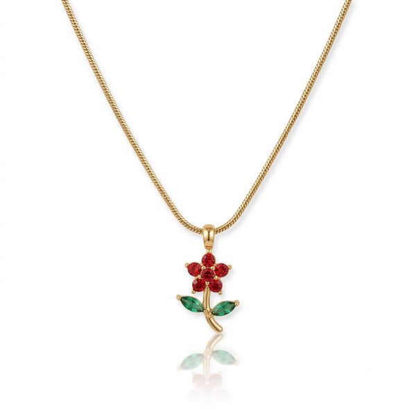 Mini Ruby Flower Necklace