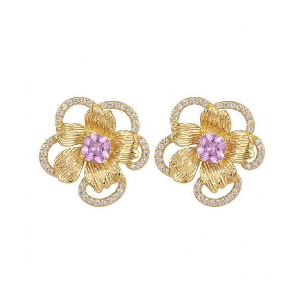 Gold Flower Lavi Crystal Earring