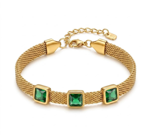 Emerald Cube Mesh Bracelet