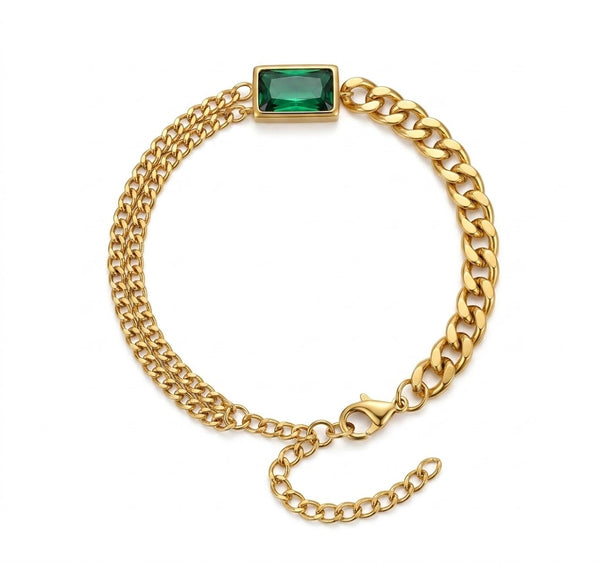 Emerald Gold Chain Bracelet