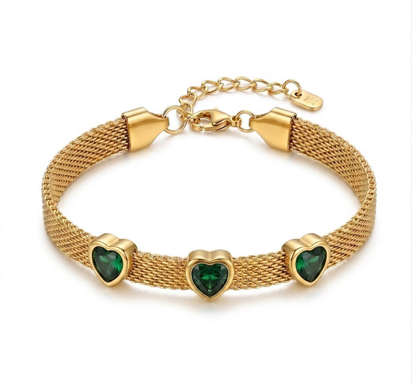 Emerald Heart Mesh Chain Bracelet