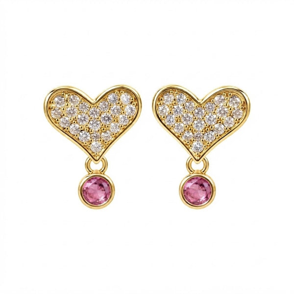 Studded Heart Pink Accent Earring