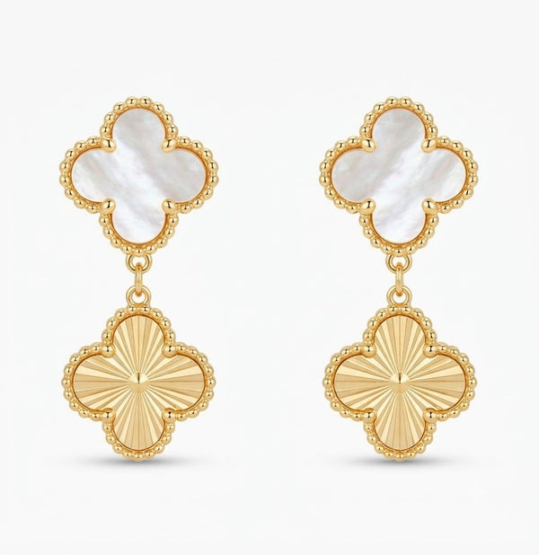 White Gold Clover Earrings