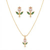 Pink Tulip Necklace with Earrings