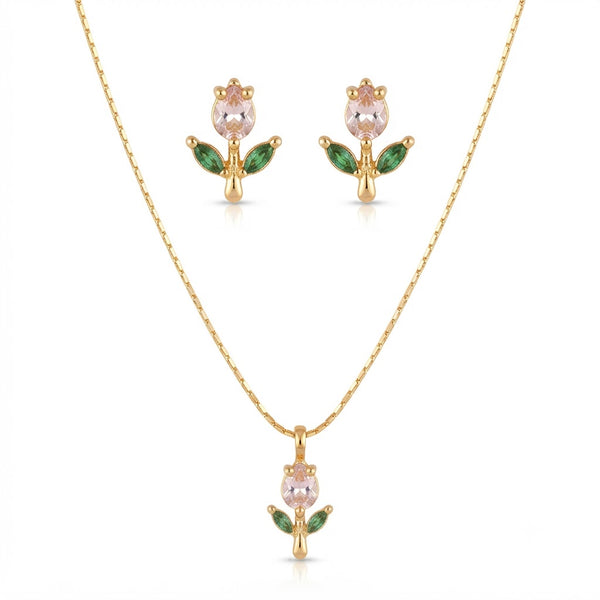 Pink Tulip Necklace with Earrings