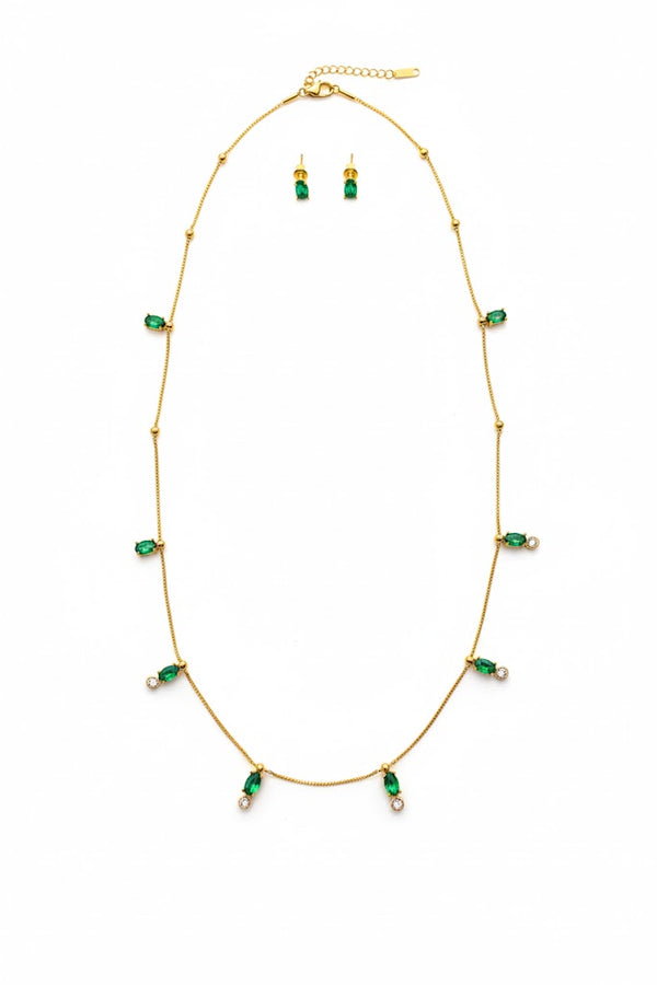 Emerald Oval Crystal Neckalce with earrings