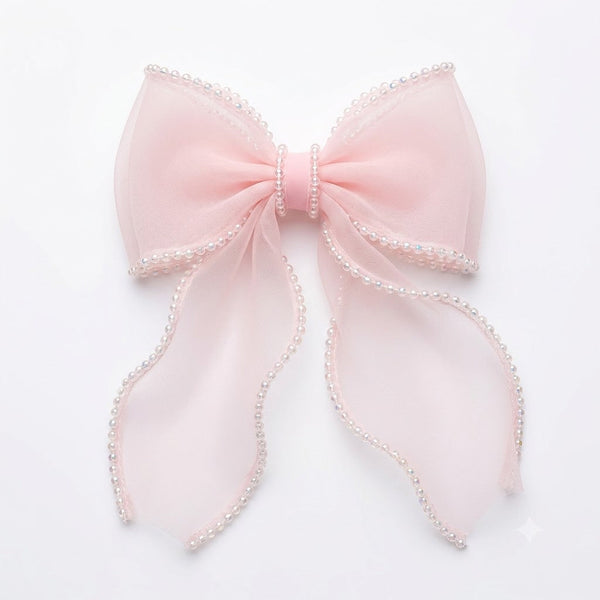 Pastel Organza Beads Border Bow Clip