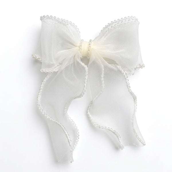 Pastel Organza Beads Border Bow Clip