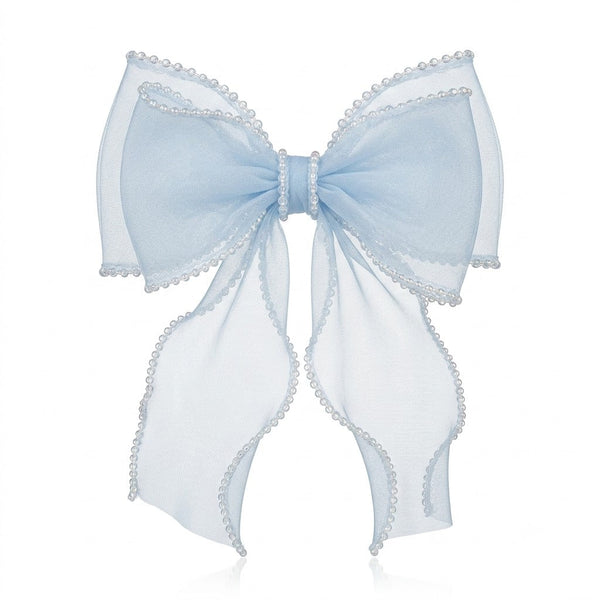 Pastel Organza Beads Border Bow Clip