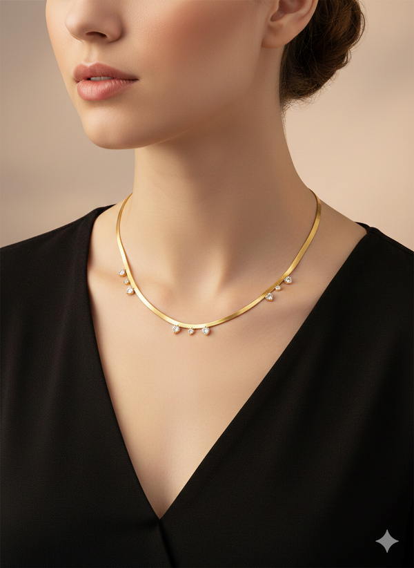 Snake Chain Heart Drop Charm Necklace