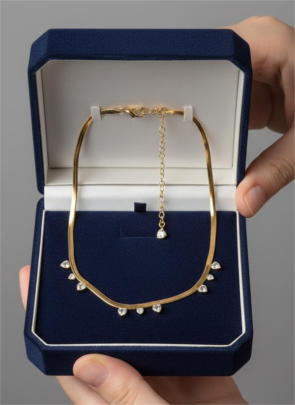 Snake Chain Heart Drop Charm Necklace