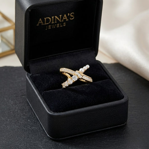 Twin Stone Pearl Detail ring