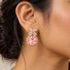 Pink Ball Crystal Flower Earrings