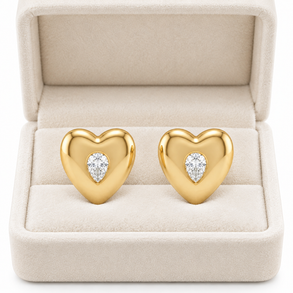 Solitaire Gold Heart Earrings