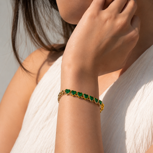 Emerald Heart Chain Link Bracelet