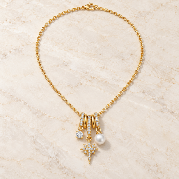 Studded Star Pearl Charm Necklace