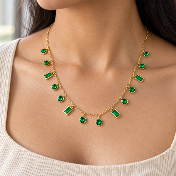 Emerald Rectangle Tassel Necklace