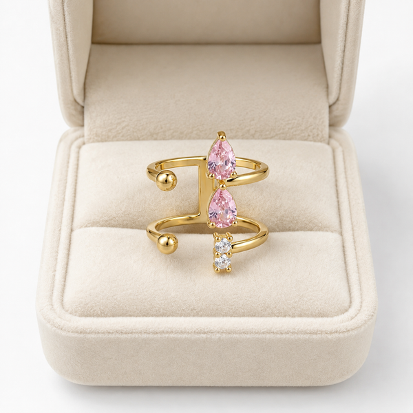 Dual Band Pink Statement Ring