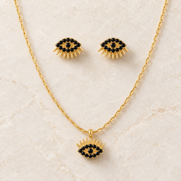Midnight Studded Eye Necklace with Earrings