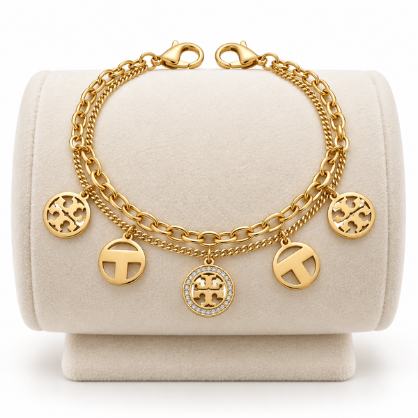 Dual Chain Dangling Charm Bracelet