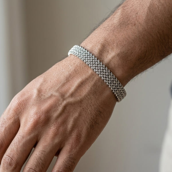 Aurelia Silver Mesh Men’s Bracelet
