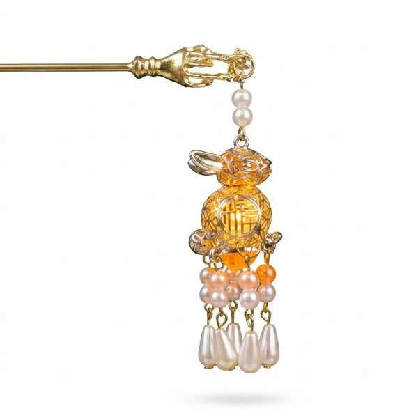 Close-up of the White Pearl Lantern Hair Pin showing pearl detail
