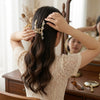 Pearl Blossom Hair Clip hair barrette worn on model – styled for women