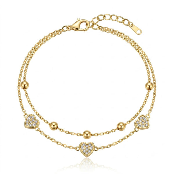 Studded Hearts Dual Chain Bracelet