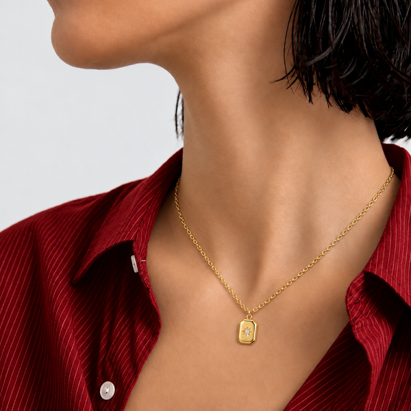 Gold Brick Studded Star Necklace