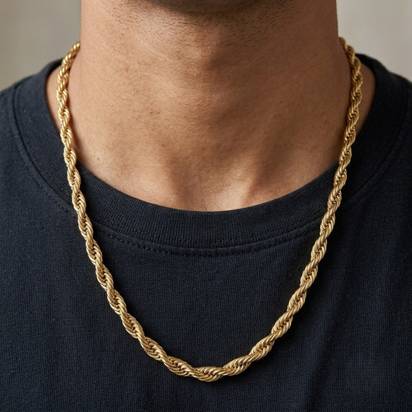 Rope 18K Gold Plated 6MM Men's Chain