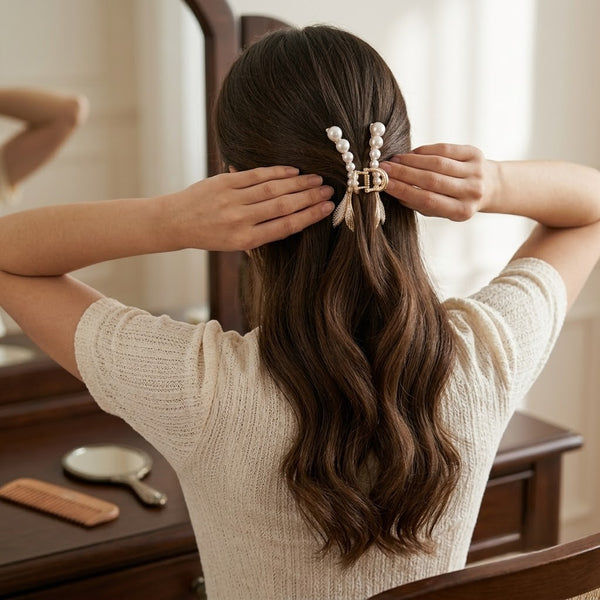 Pearly Mermaid Hair Claw hair claw clip shown with Fix My Hairs gift packaging