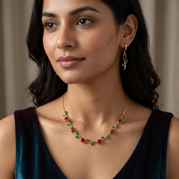 Ruby Tulip Necklace with Earrings