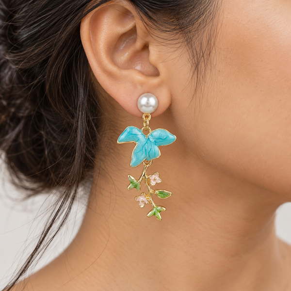 Pearl Floral Blue Earrings