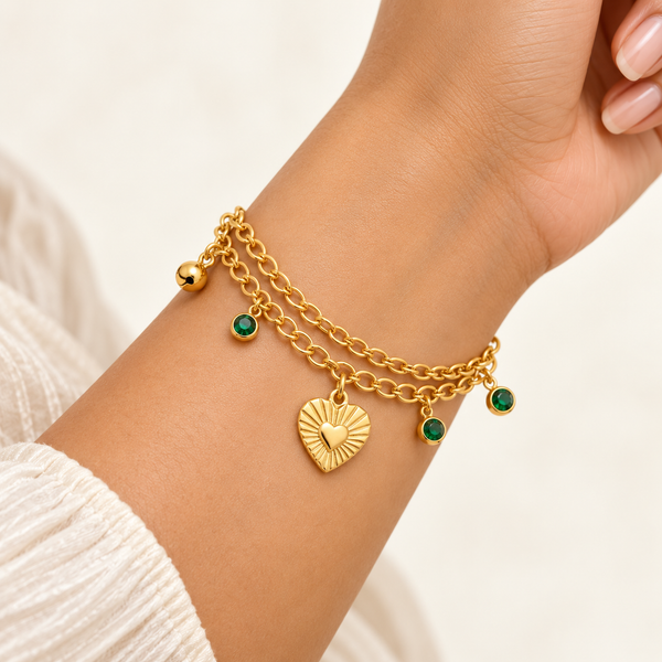 Gold Ray Heart Dual Layer Bracelet
