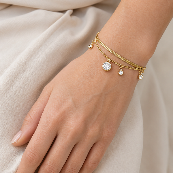 Dual Layer Crystal Charm Bracelet