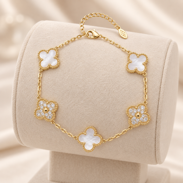White Crystal Alt Clover Bracelet