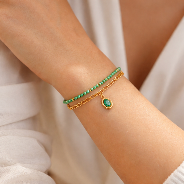 Double Chain Green Beads Bracelet