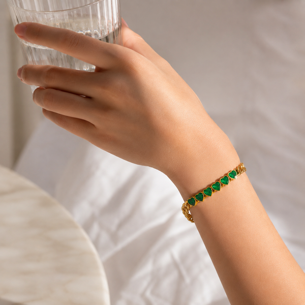 Emerald Heart Chain Link Bracelet
