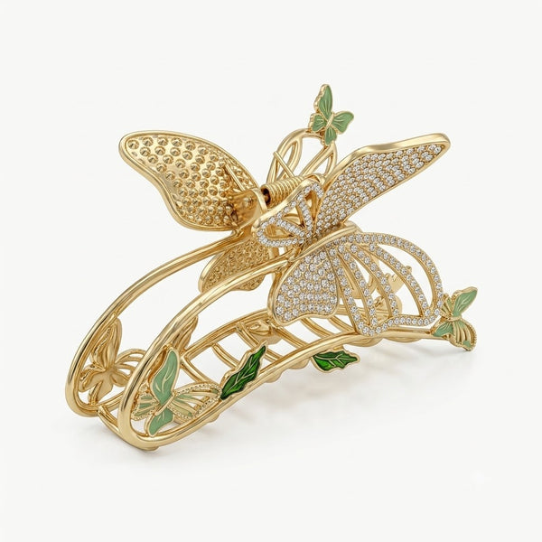 Studded Butterfly Green Hair Claw – Green hair claw clip for women by Fix My Hairs