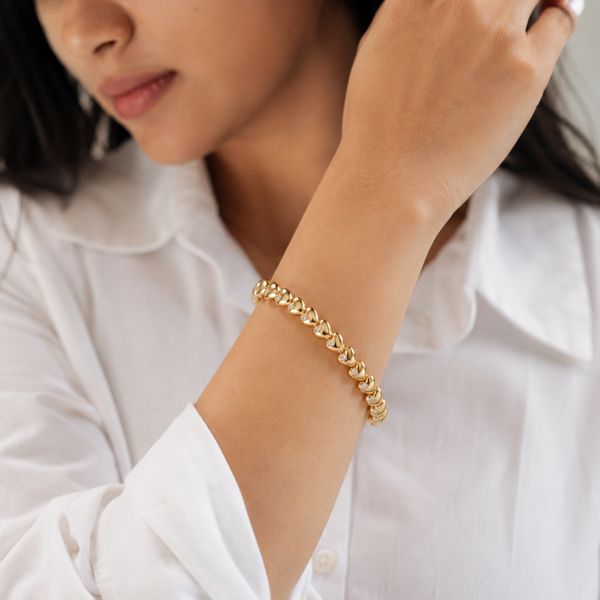 Diamond Stud Heart Link Bracelet