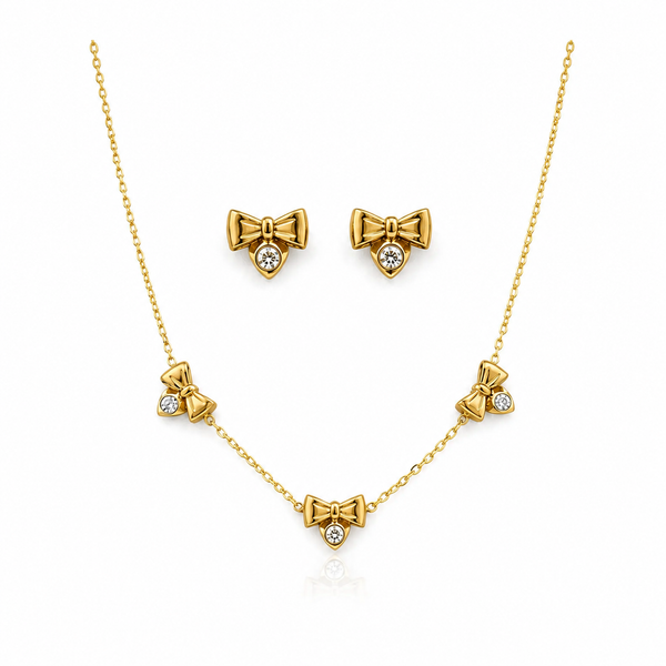 Bow Crown Heart Charm Necklace with Earrings