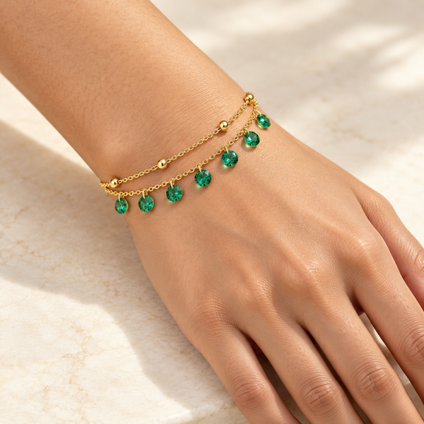 Dual Layer Emerald Tassel Bracelet