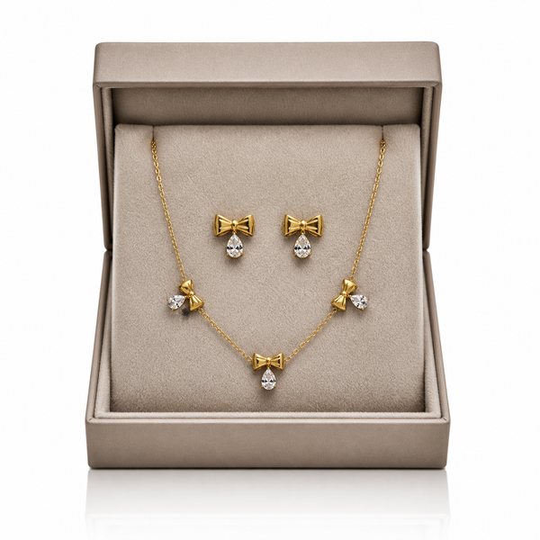 Teardrop Bow Necklace with Earrings