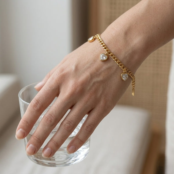 Heart Charm Gold Chain Bracelet