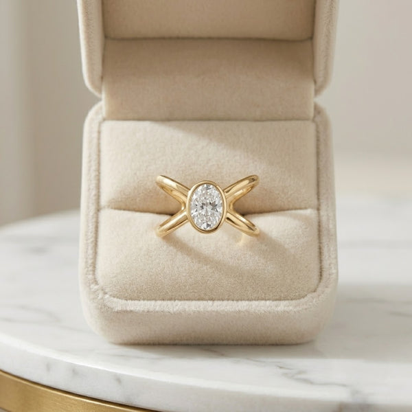 Crystal Cross over Ring - Adjustable
