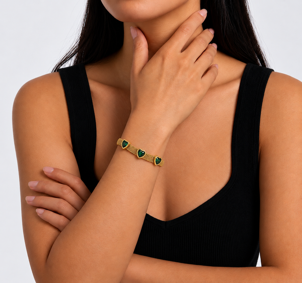 Emerald Heart Mesh Chain Bracelet
