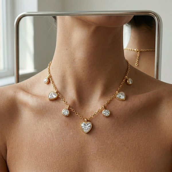 Heart Crystal Charm Dainty Necklace