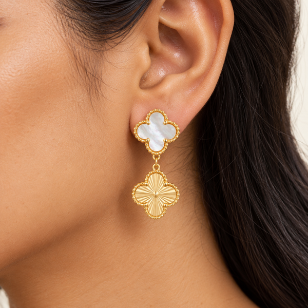 White Gold Clover Earrings