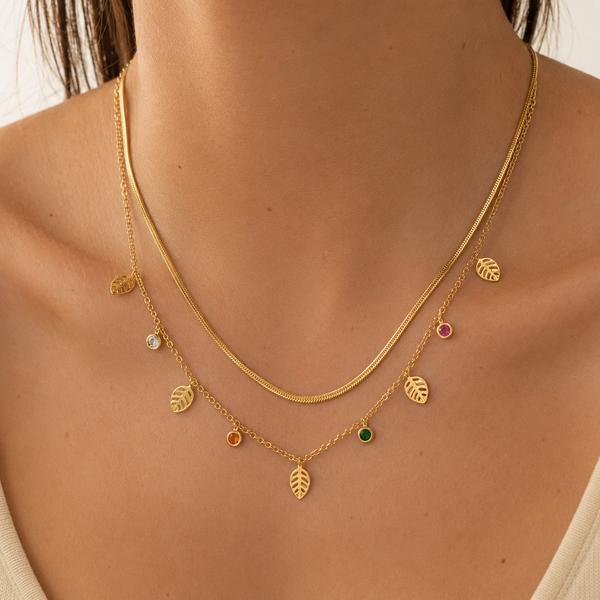 Dual Layer Leaf Charm Necklace