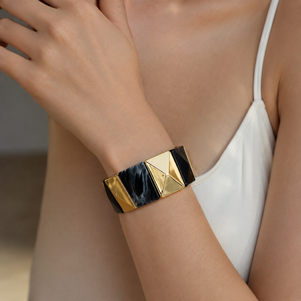 Marble Pattern Acrylic Bangle - Black